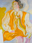 lady with blue hand